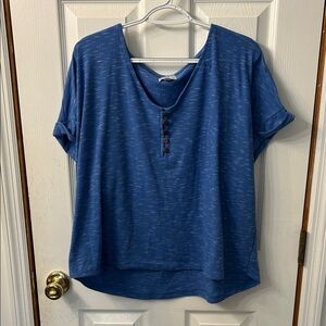 Wonderly Blue Short Sleeve Button Top
